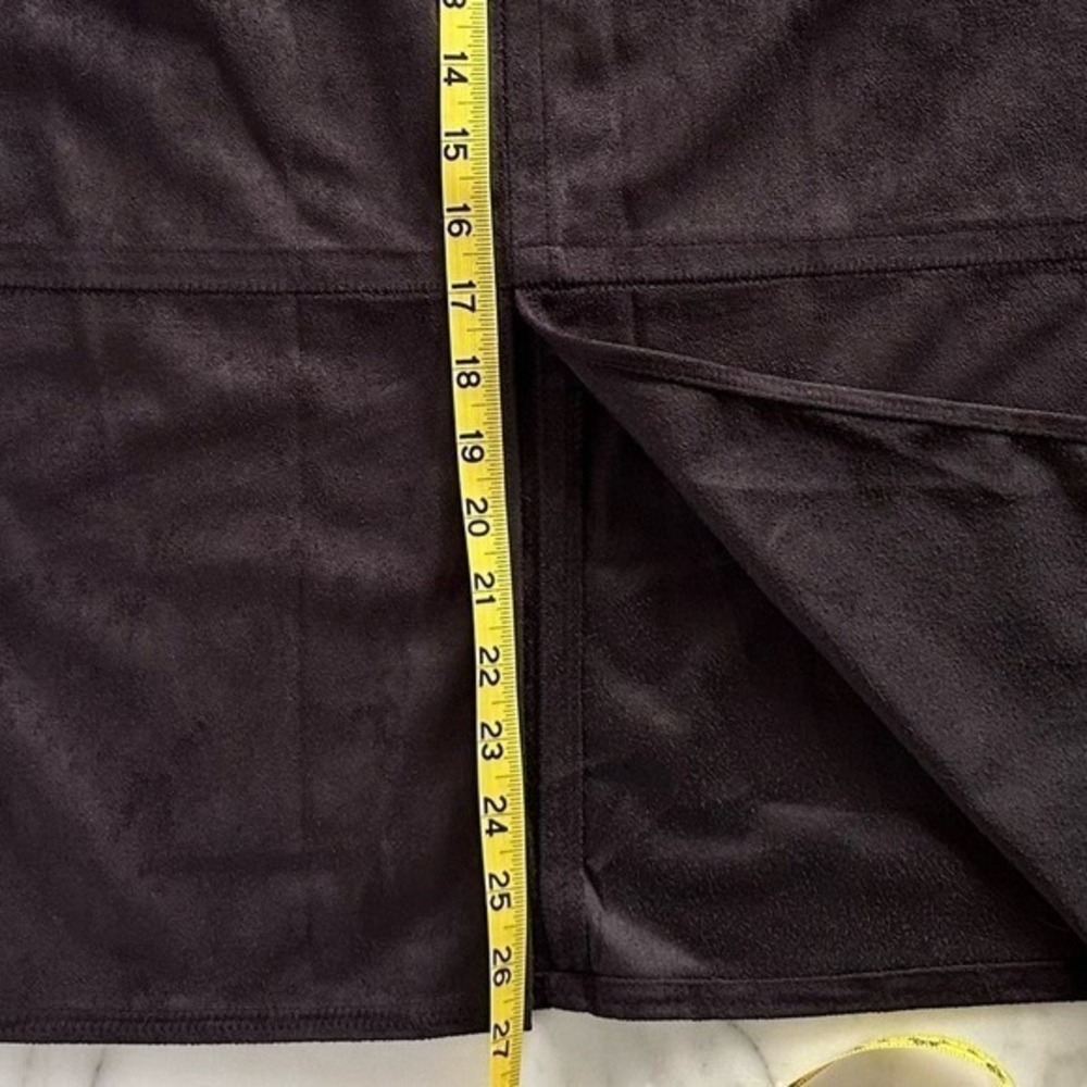 JUSTFAB Womens Size Large Black Faux Suede Skirt Midi Knee Length Front Slit Y2K - Picture 4 of 14